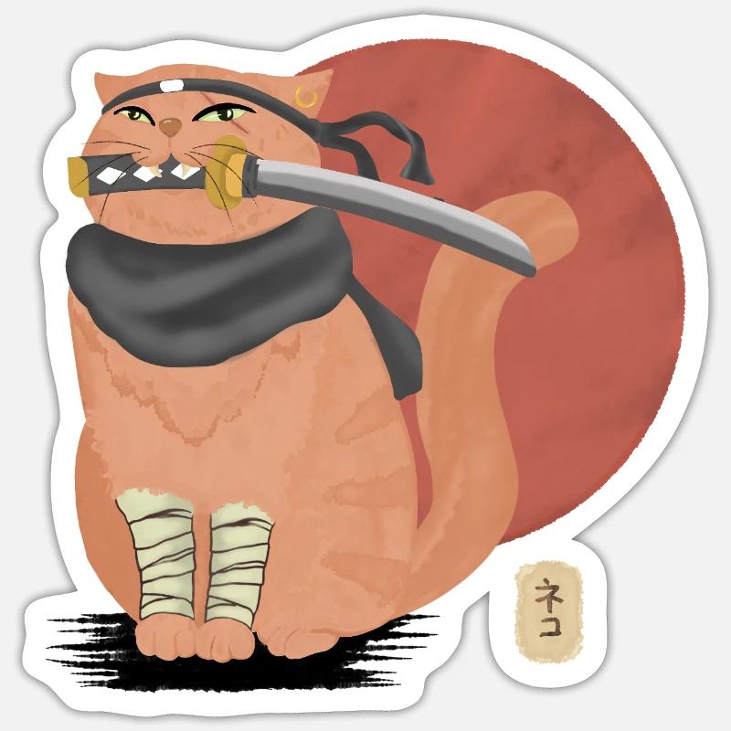 Samurai Cat with Katana - Sticker size S (10 x 10 cm) - white matte