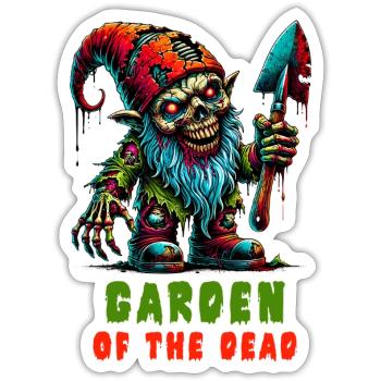 Zombie Gartenzwerg – Albtraum im Garten - Sticker Größe S (10 x 10 cm) - Mattweiß - Vorne