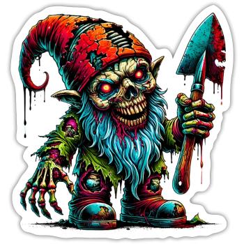 Zombie Gartenzwerg – Albtraum im Garten - Sticker Größe S (10 x 10 cm) - Mattweiß - Vorne