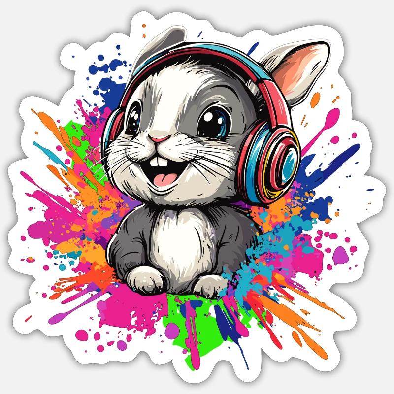 Farbenfroher Otter mit Kopfhörern, Musik - Sticker Größe S (10 x 10 cm) - Mattweiß