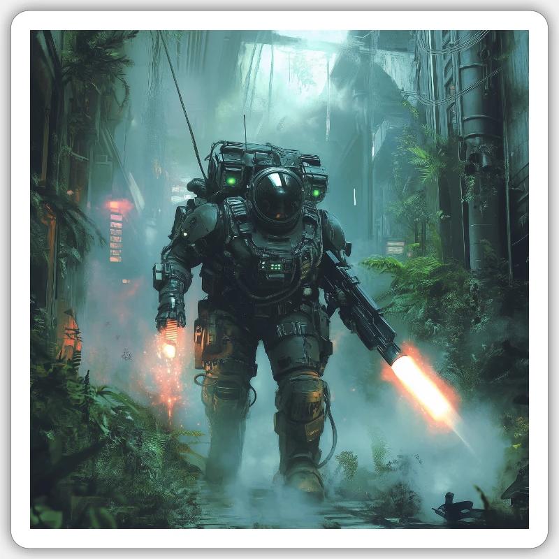 Sci Fi Warrior1 - Sticker size S (10 x 10 cm) - white matte