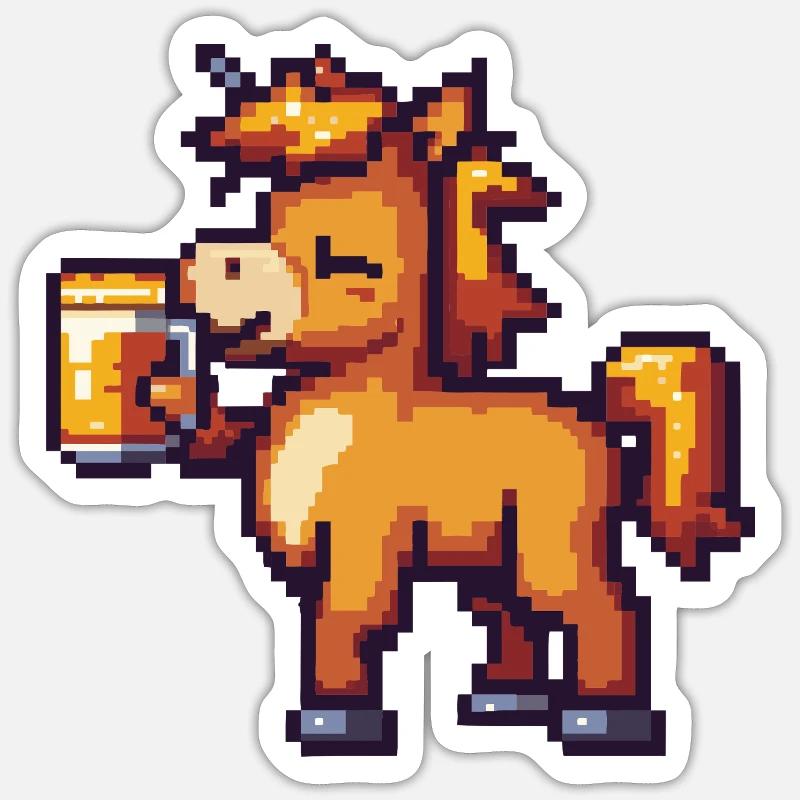 Pferd Pixel Bier - Sticker Größe S (10 x 10 cm) - Mattweiß