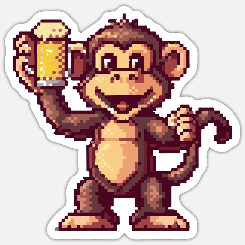 Affe Pixel Bier Sticker Größe S (10 x 10 cm)