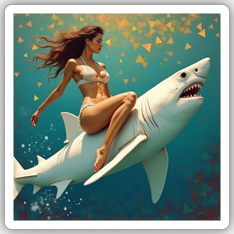 Balade avec requin - Sticker taille S (10 x 10 cm) - blanc mat