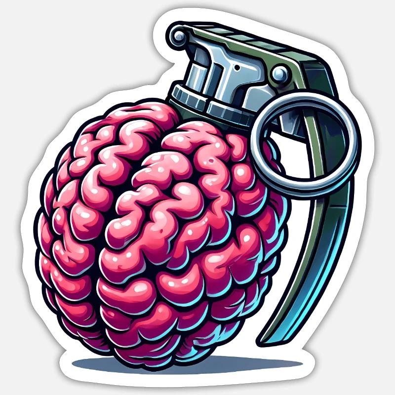 Brain Grenade – Pensées explosives - Sticker taille S (10 x 10 cm) - blanc mat