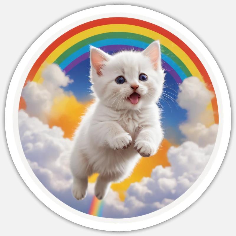 Weißes Kätzchen Regenbogen 3 - Sticker Größe S (10 x 10 cm) - Mattweiß
