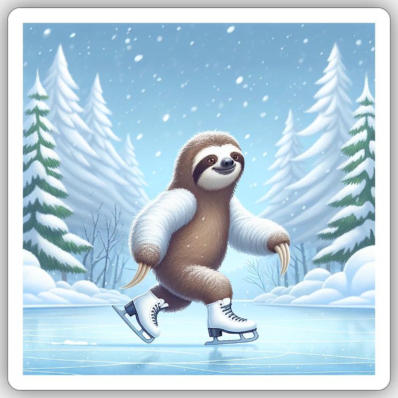 Sloth Wanderer Eislaufen - Sticker Größe S (10 x 10 cm) - Mattweiß