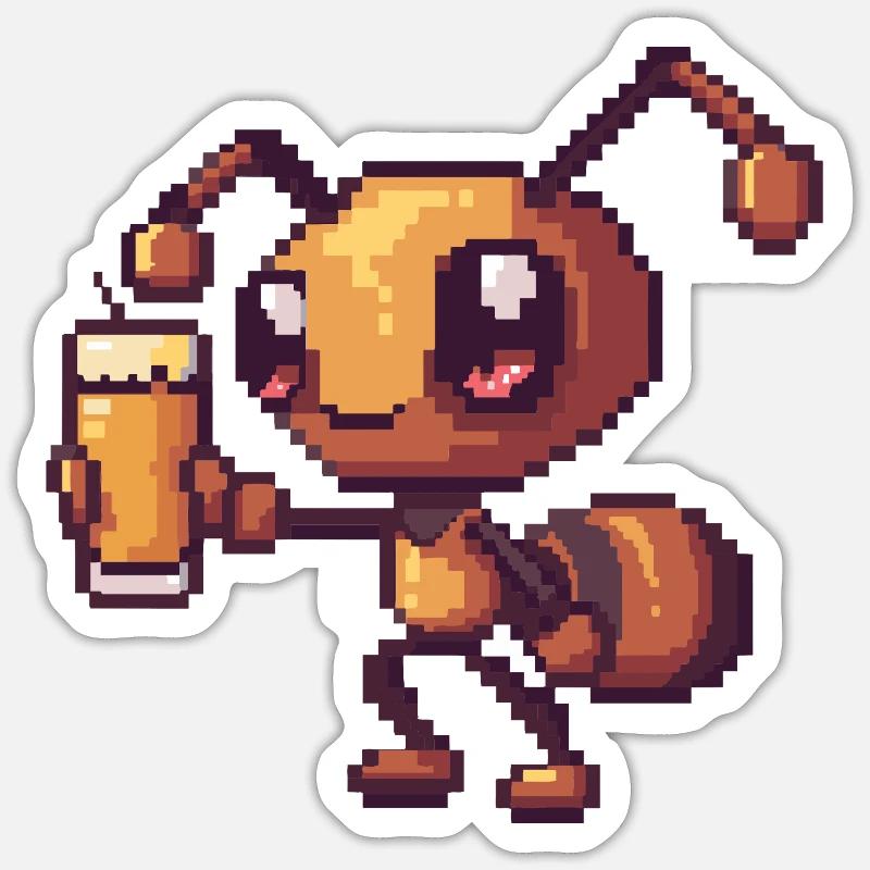 Bière Ant Pixel - Sticker taille S (10 x 10 cm) - blanc mat