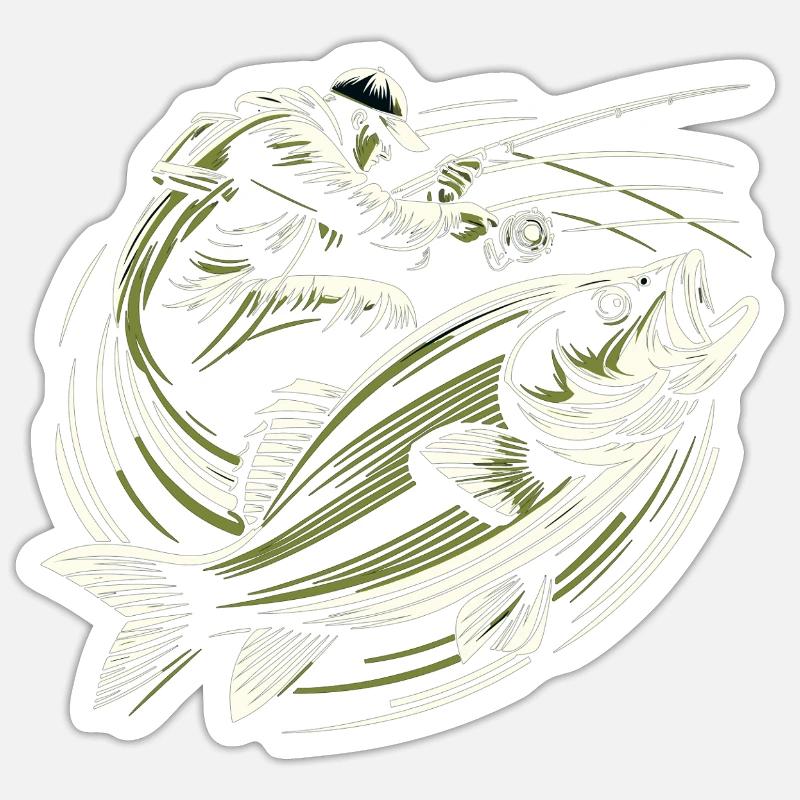 Pêche pêcheur perche poisson géant vert olive cadeau Sticker taille S (10 x 10 cm)