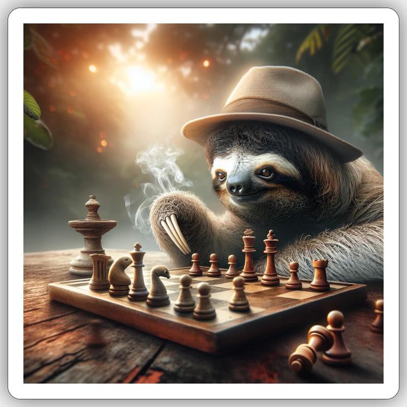 Sloth Wanderer Chess - Sticker size S (10 x 10 cm) - white matte