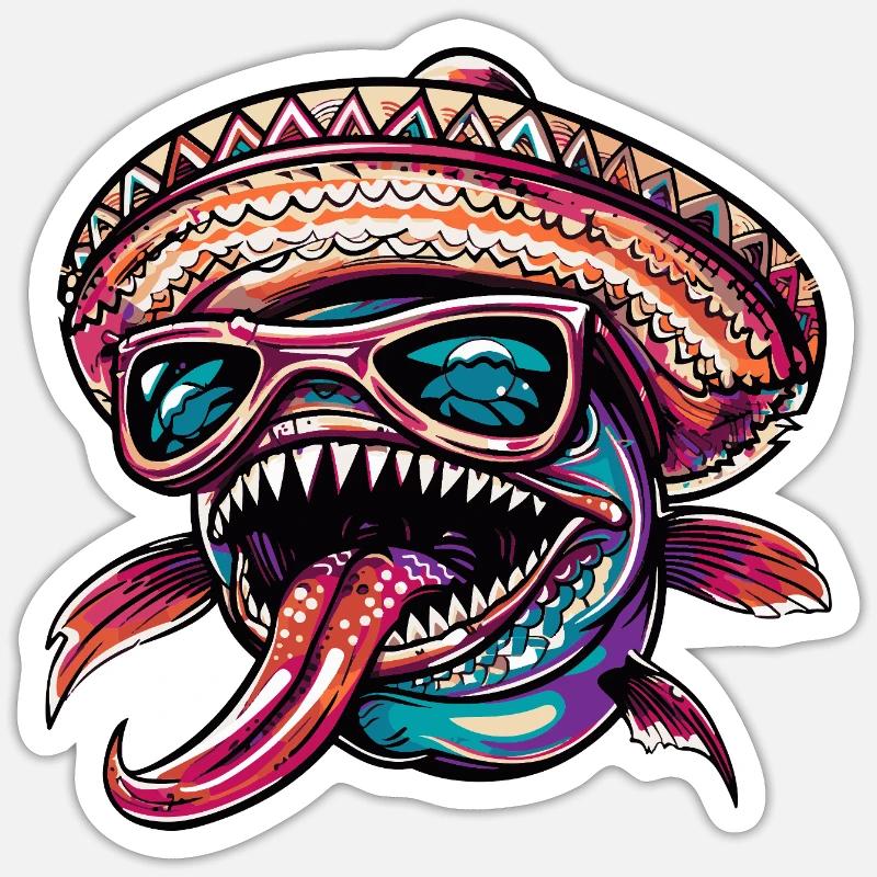 Piranha Fish Sombrero - Sticker size S (10 x 10 cm) - white matte