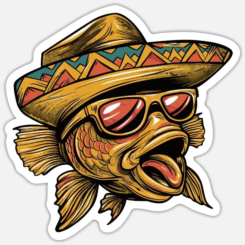 Goldfish Comic Funny Sombrero - Sticker size S (10 x 10 cm) - white matte