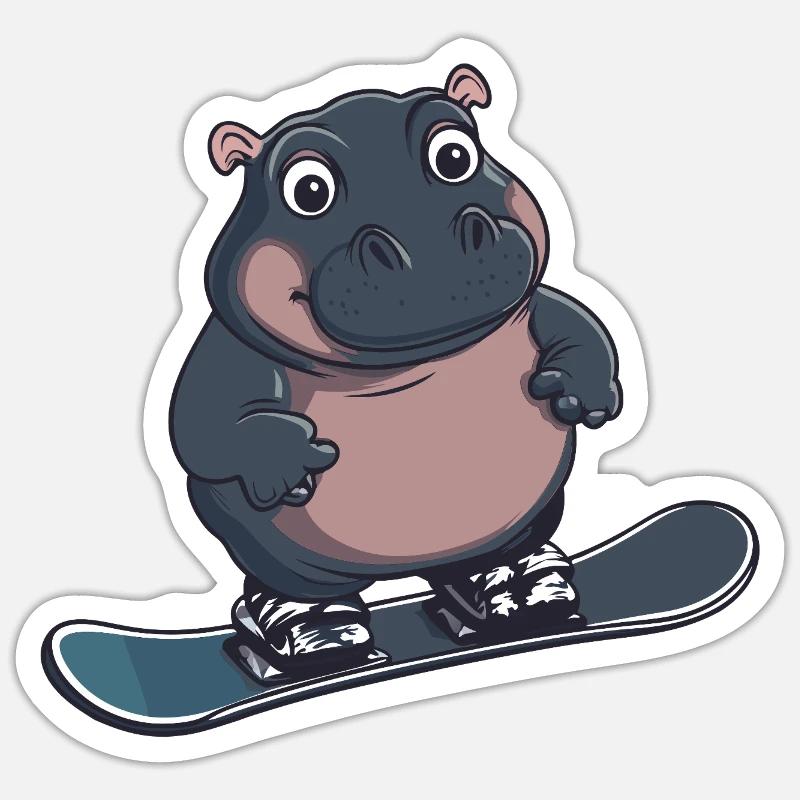 Nilpferde Snowboard Snowboarder Nilpferd - Sticker Größe S (10 x 10 cm) - Mattweiß