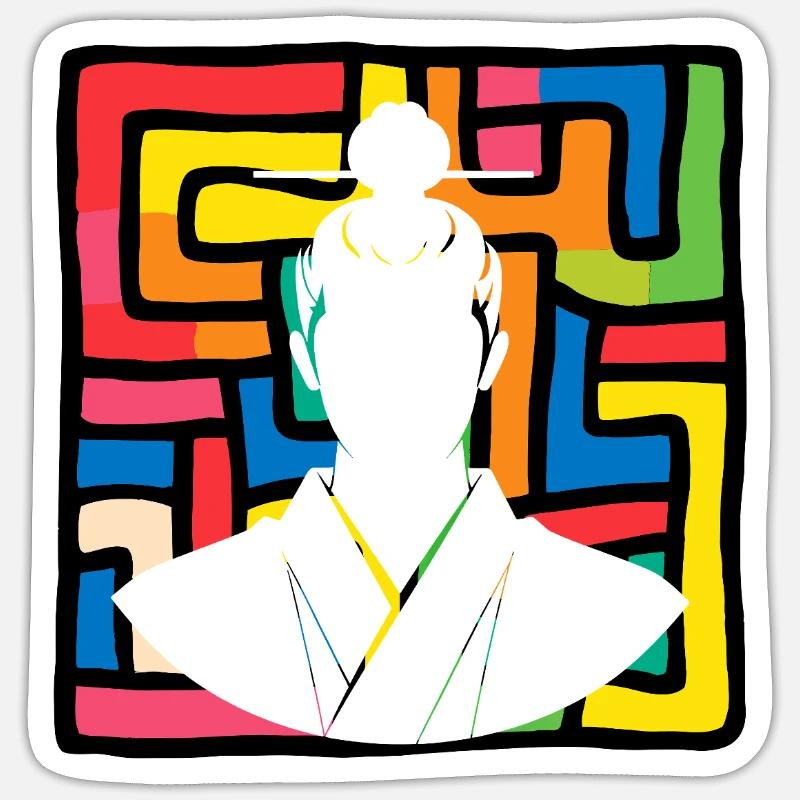 Kendo samouraï - Sticker taille S (10 x 10 cm) - blanc mat