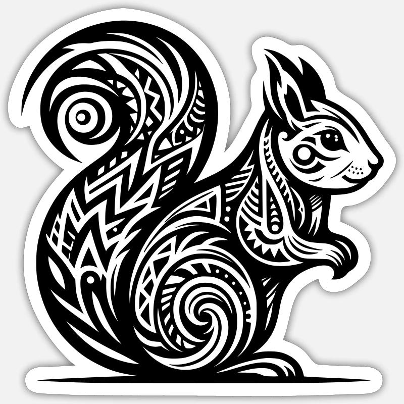 Écureuil tribal - Sticker taille S (10 x 10 cm) - blanc mat