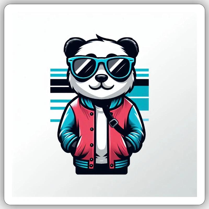 Cool Panda - Sticker taille S (10 x 10 cm) - blanc mat