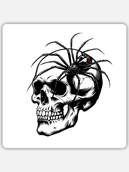Totenkopf & Spinne – Netz des Todes - Sticker Größe S (10 x 10 cm) - Mattweiß