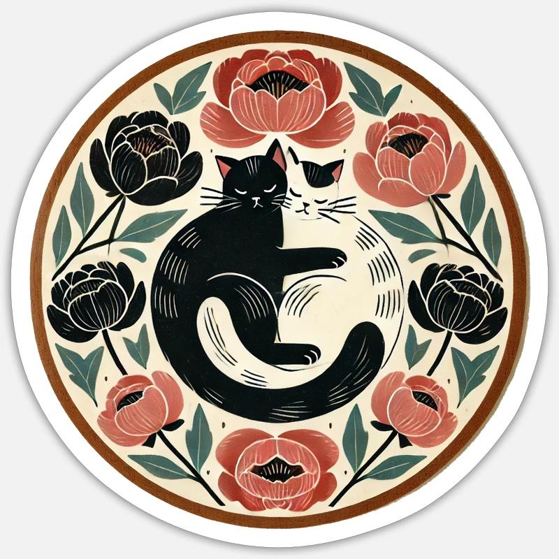 Chat noir et blanc - Sticker taille S (10 x 10 cm) - blanc mat
