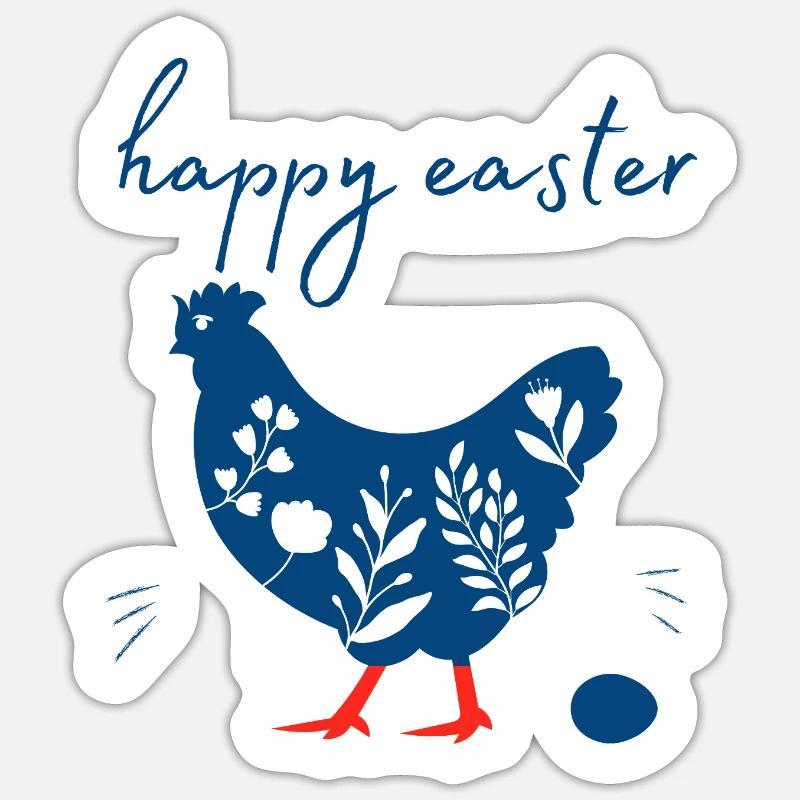 Happy Easter. Happy Easter. Easter egg and hen Sticker size S (10 x 10 cm)