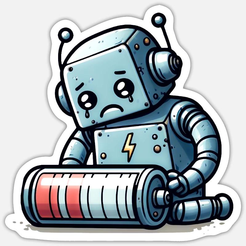 Robot Weak Battery Robo-Problems - Sticker taille S (10 x 10 cm) - blanc mat