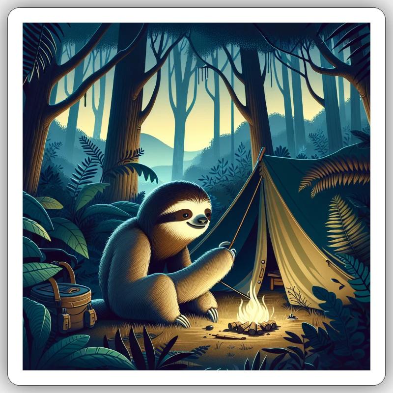 Sloth Wanderer Camping - Sticker size S (10 x 10 cm) - white matte