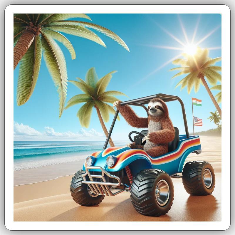 Buggy des dunes Sloth Wanderer - Sticker taille S (10 x 10 cm) - blanc mat