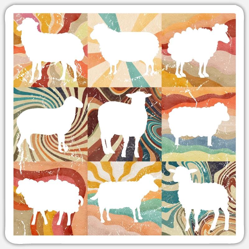 Mouton rétro floral - Sticker taille S (10 x 10 cm) - blanc mat