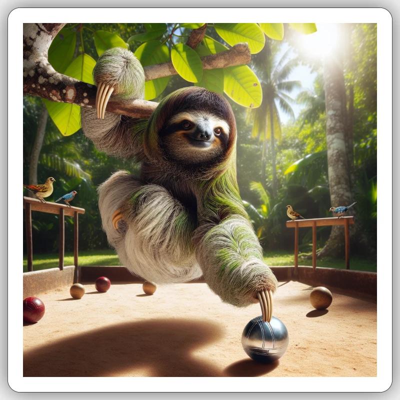 Pétanque Sloth Tramp - Sticker taille S (10 x 10 cm) - blanc mat