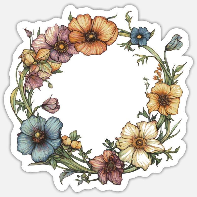 Couronne de fleurs - Sticker taille S (10 x 10 cm) - blanc mat