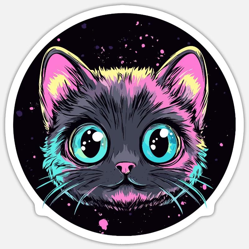 Neon Katze Pop Art - Sticker Größe S (10 x 10 cm) - Mattweiß