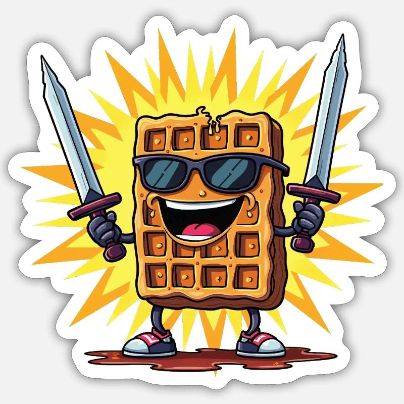 Waffel mit Schwertern - Sticker Größe S (10 x 10 cm) - Mattweiß