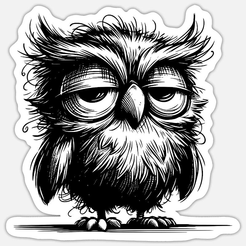 Morgenmuffel Eule mit Federn und Style Sticker Größe S (10 x 10 cm)
