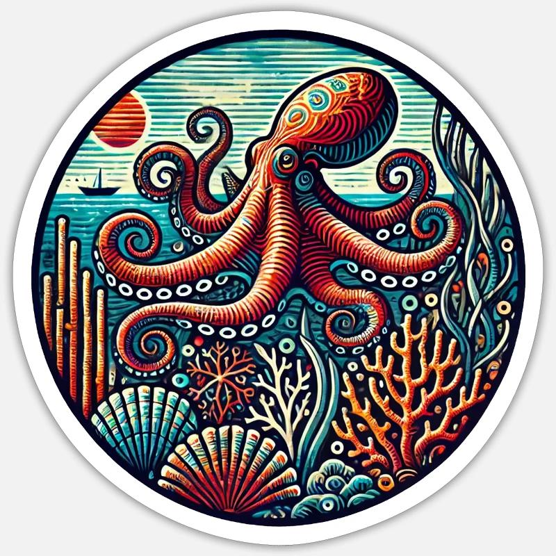 Krake - Sticker Größe S (10 x 10 cm) - Mattweiß