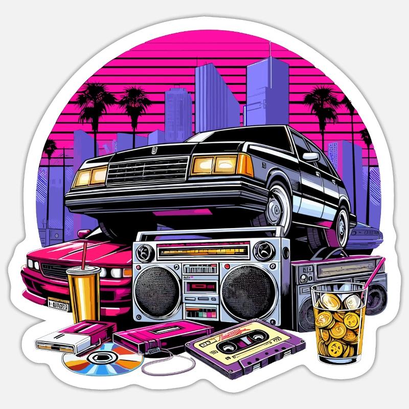 Compact Cassette Ghetto Blaster 90s Retro Gift Sticker size S (10 x 10 cm)