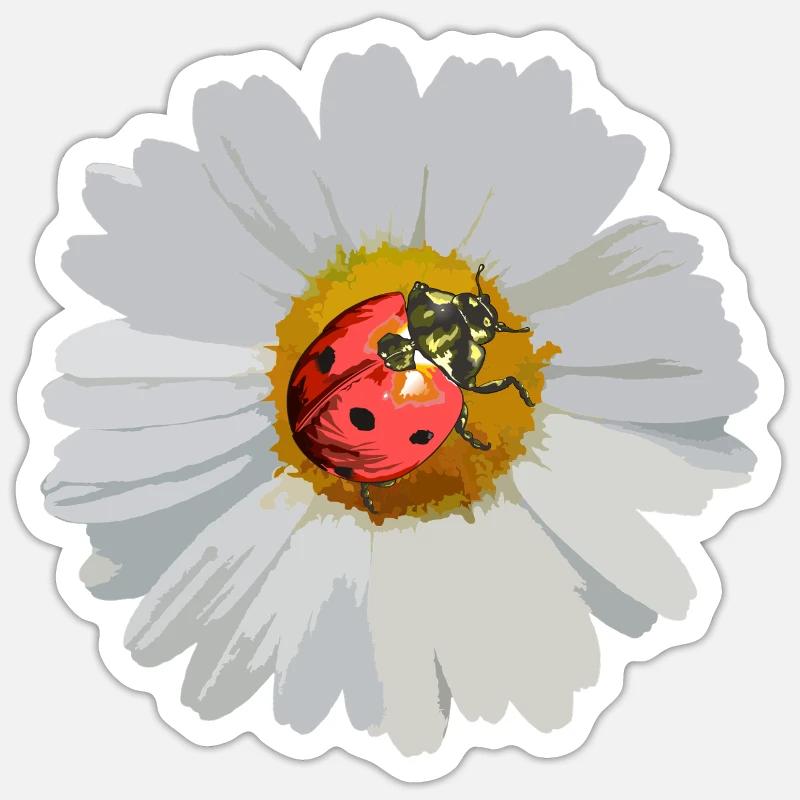 Daisies with Ladybug Motif - Sticker size S (10 x 10 cm) - white matte