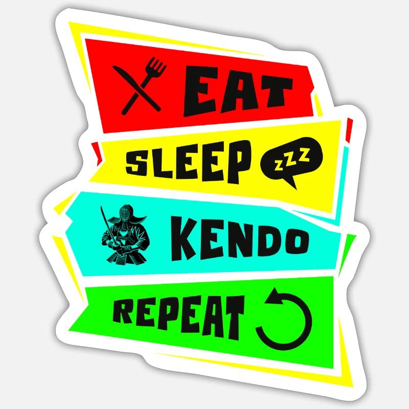Manger Dormir Kendo Répéter - Sticker taille S (10 x 10 cm) - blanc mat
