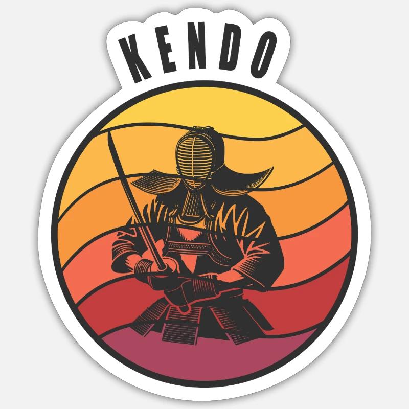 Style samouraï Kendo rétro - Sticker taille S (10 x 10 cm) - blanc mat