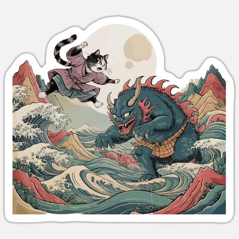 Samurai Cat - Sticker size S (10 x 10 cm) - white matte
