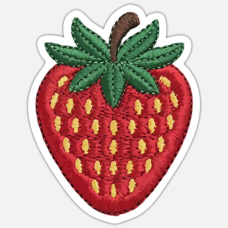 Fraise brodée - Sticker taille S (10 x 10 cm) - blanc mat