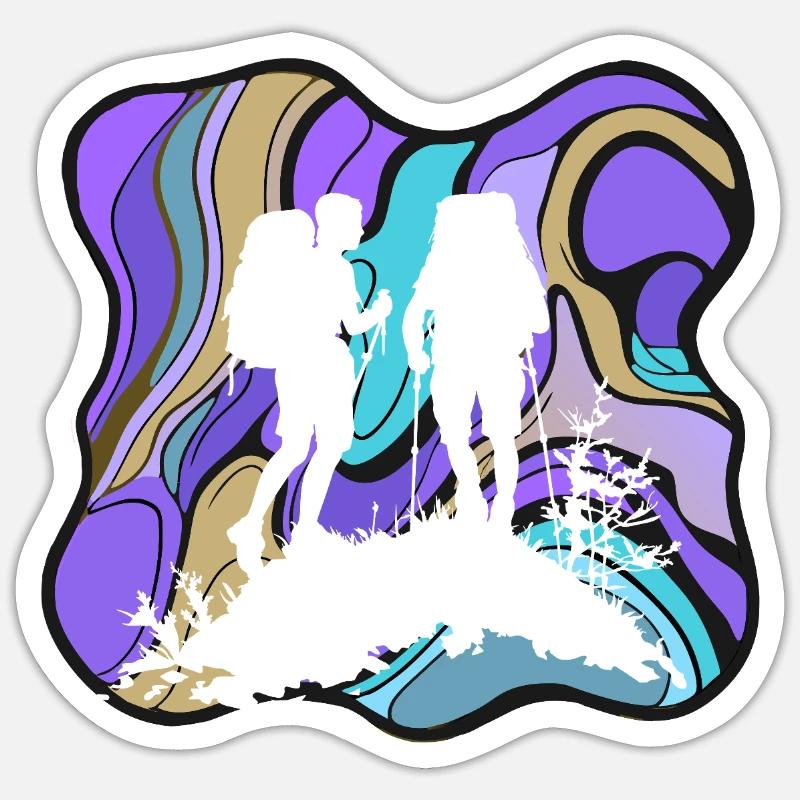 Wanderer Trekker Bergsteigen - Sticker Größe S (10 x 10 cm) - Mattweiß