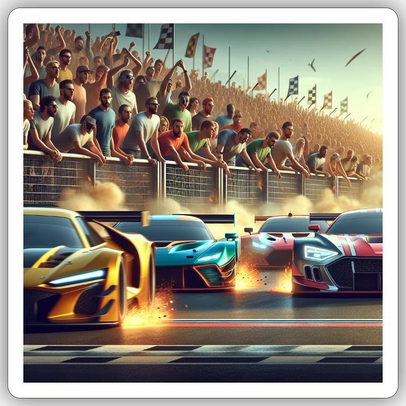 Voitures de course proches de l’arrivée Sticker taille S (10 x 10 cm)