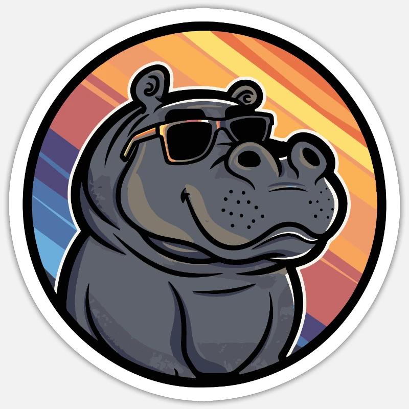 Hippopotamus Cool Summer - Sticker size S (10 x 10 cm) - white matte