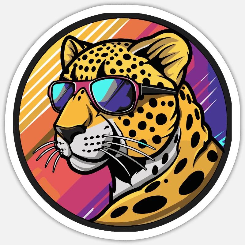 Leopard Comic Cool Sommer - Sticker Größe S (10 x 10 cm) - Mattweiß