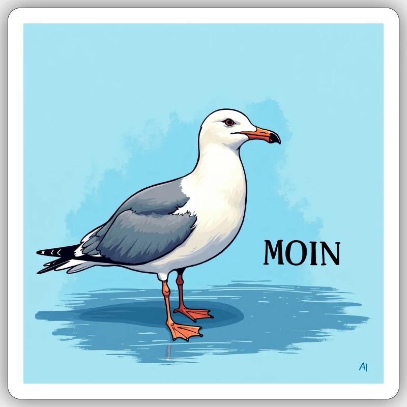 Moin, Möwe - Sticker Größe S (10 x 10 cm) - Mattweiß