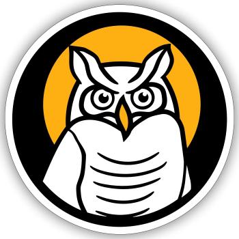 hibou oiseau aigle hibou soleil lune nuit pleine lune rond logo - Sticker taille S (10 x 10 cm) - blanc mat - Devant