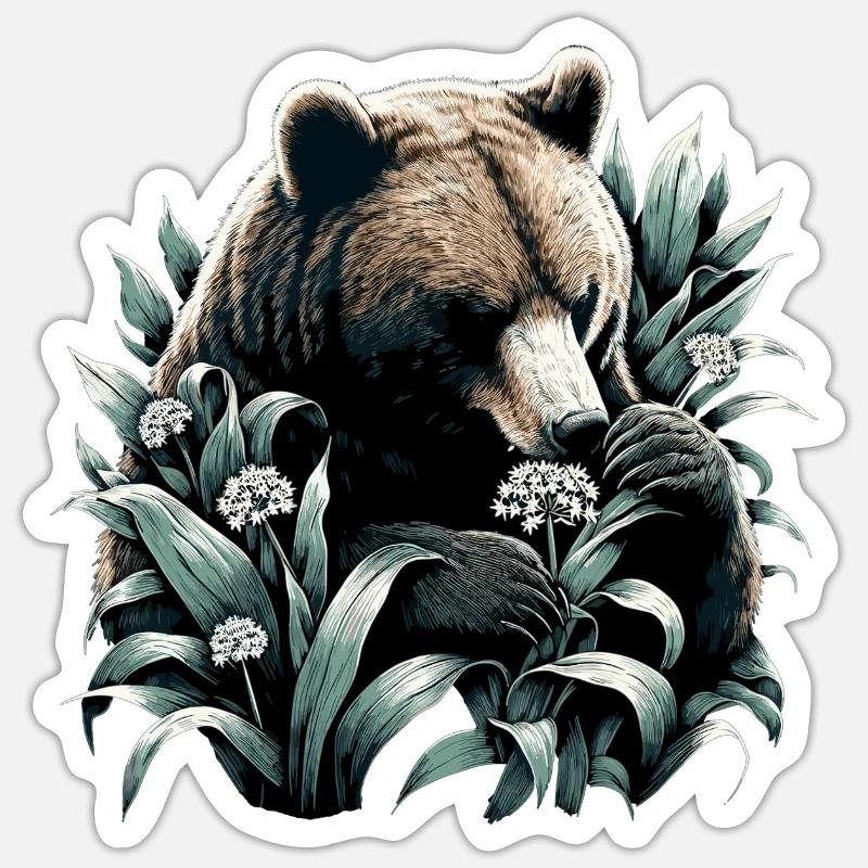 Cadeau Bear Eats Wild Garlic - Sticker taille S (10 x 10 cm) - blanc mat