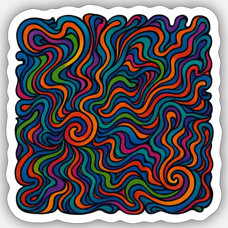 Graphismes psychédéliques - Sticker taille S (10 x 10 cm) - blanc mat