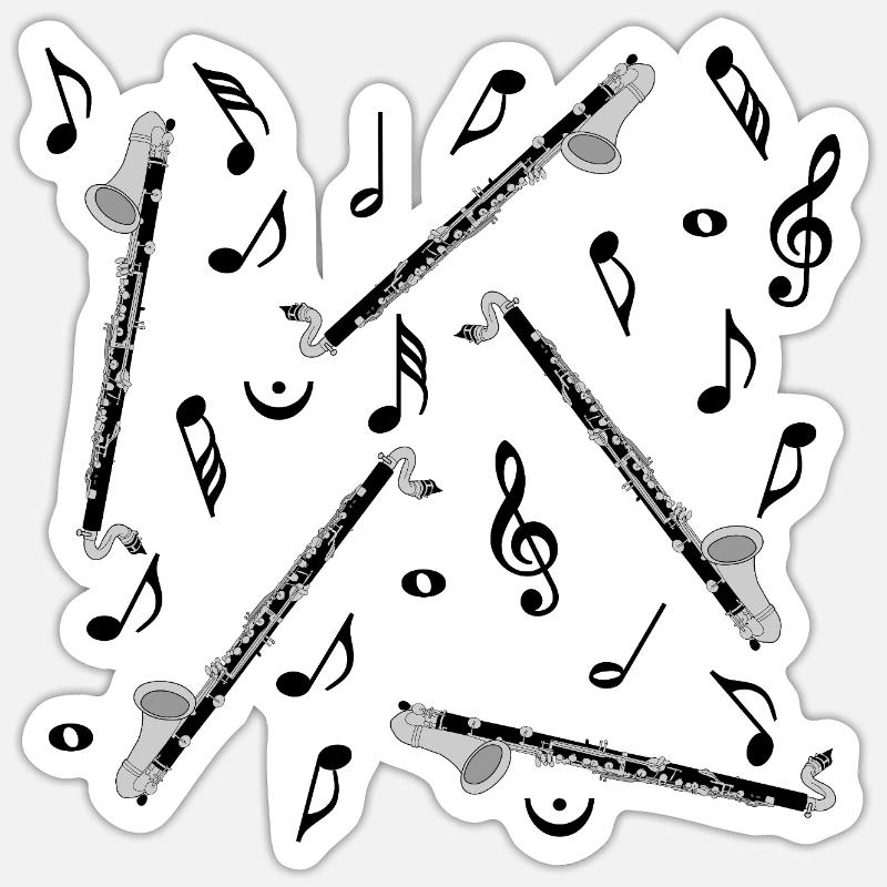 Notes de musique pour clarinette basse - Sticker taille S (10 x 10 cm) - blanc mat