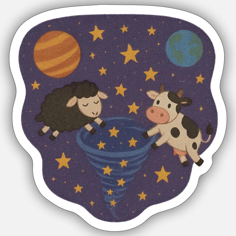 Vache et mouton de l’espace Sticker taille S (10 x 10 cm)