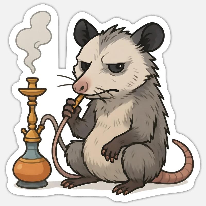 Opossum with hookah gift Sticker size S (10 x 10 cm)